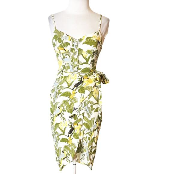 Reformation Rianne dress tropics print toucan bird tropical leaves sz 0 - Picture 3 of 8